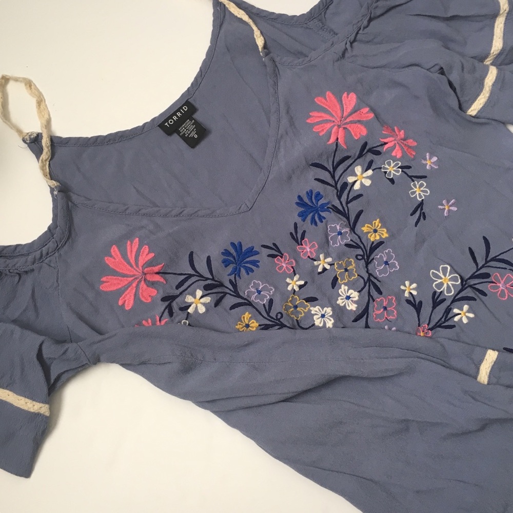 Torrid cold shoulder top with embroidery